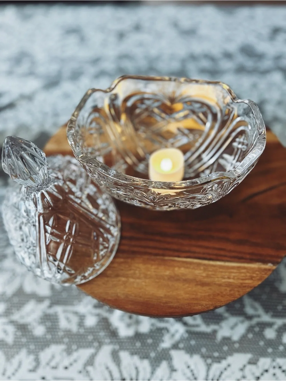 Vintage cut crystal covered candy dish/lidded trinket box/elegant candle holder